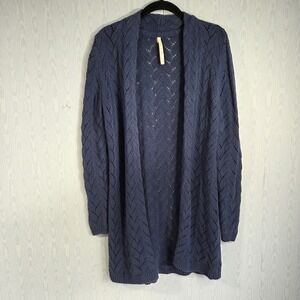 Leo & Nicole Long Cardigan Sweater Womens S Blue Open Knit Open Career Cozy